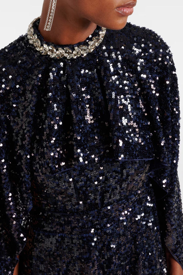 Sequined Caped Gown - ALBOUSHIYA - district 5 - dubai - riyadh - abaya - dresses - designers - evening wear - luxury - elegance - craftsmanship - gowns - cocktail dresses - collections - georges