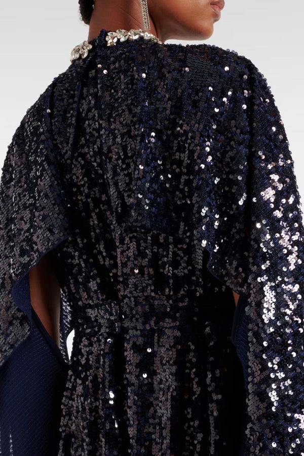 Sequined Caped Gown - ALBOUSHIYA - district 5 - dubai - riyadh - abaya - dresses - designers - evening wear - luxury - elegance - craftsmanship - gowns - cocktail dresses - collections - georges