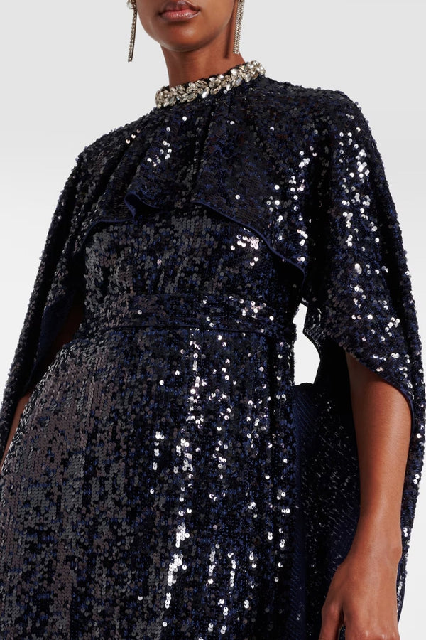 Sequined Caped Gown - ALBOUSHIYA - district 5 - dubai - riyadh - abaya - dresses - designers - evening wear - luxury - elegance - craftsmanship - gowns - cocktail dresses - collections - georges