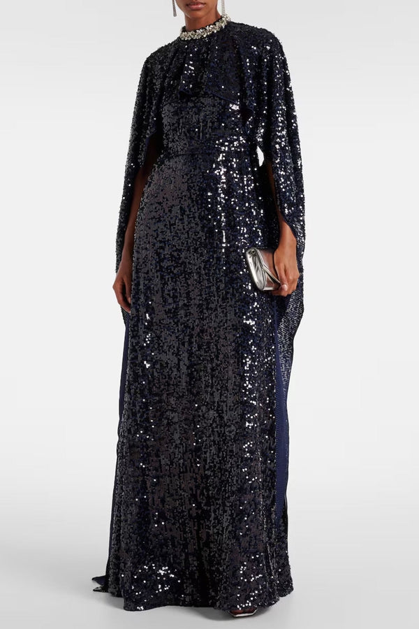 Sequined Caped Gown - ALBOUSHIYA - district 5 - dubai - riyadh - abaya - dresses - designers - evening wear - luxury - elegance - craftsmanship - gowns - cocktail dresses - collections - georges