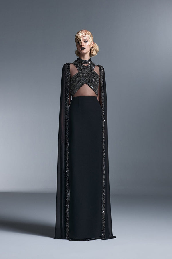 Sequined Cross Body Gown - ALBOUSHIYA - district 5 - dubai - riyadh - abaya - dresses - designers - evening wear - luxury - elegance - craftsmanship - gowns - cocktail dresses - collections - georges