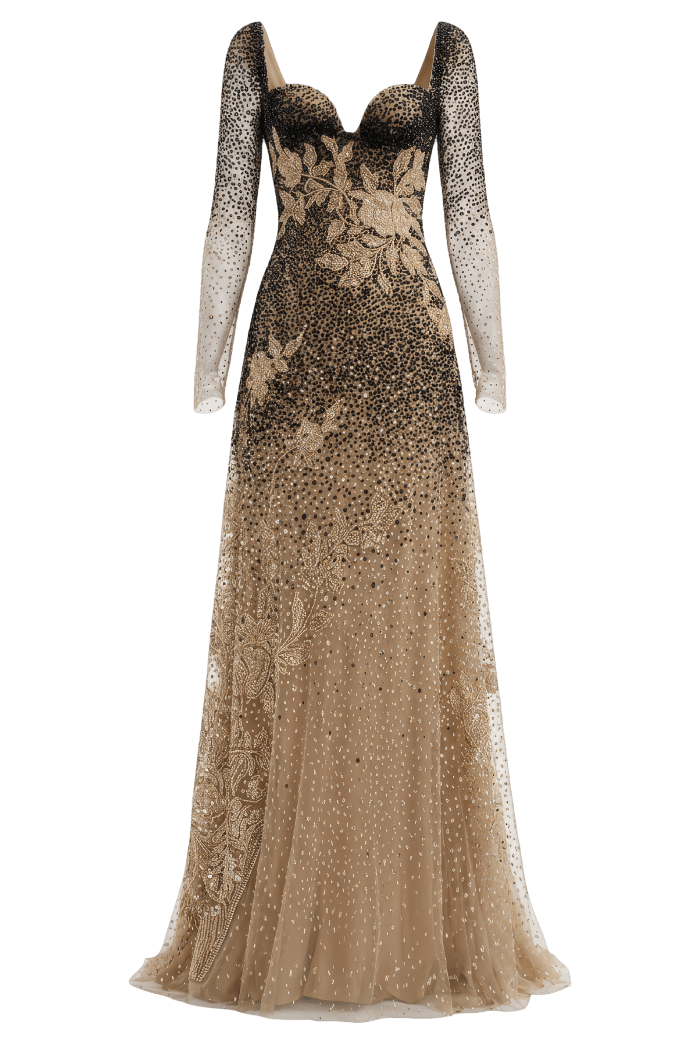 Sheer Long Sleeve Long Dress - ALBOUSHIYA - district 5 - dubai - riyadh - abaya - dresses - designers - evening wear - luxury - elegance - craftsmanship - gowns - cocktail dresses - collections - georges