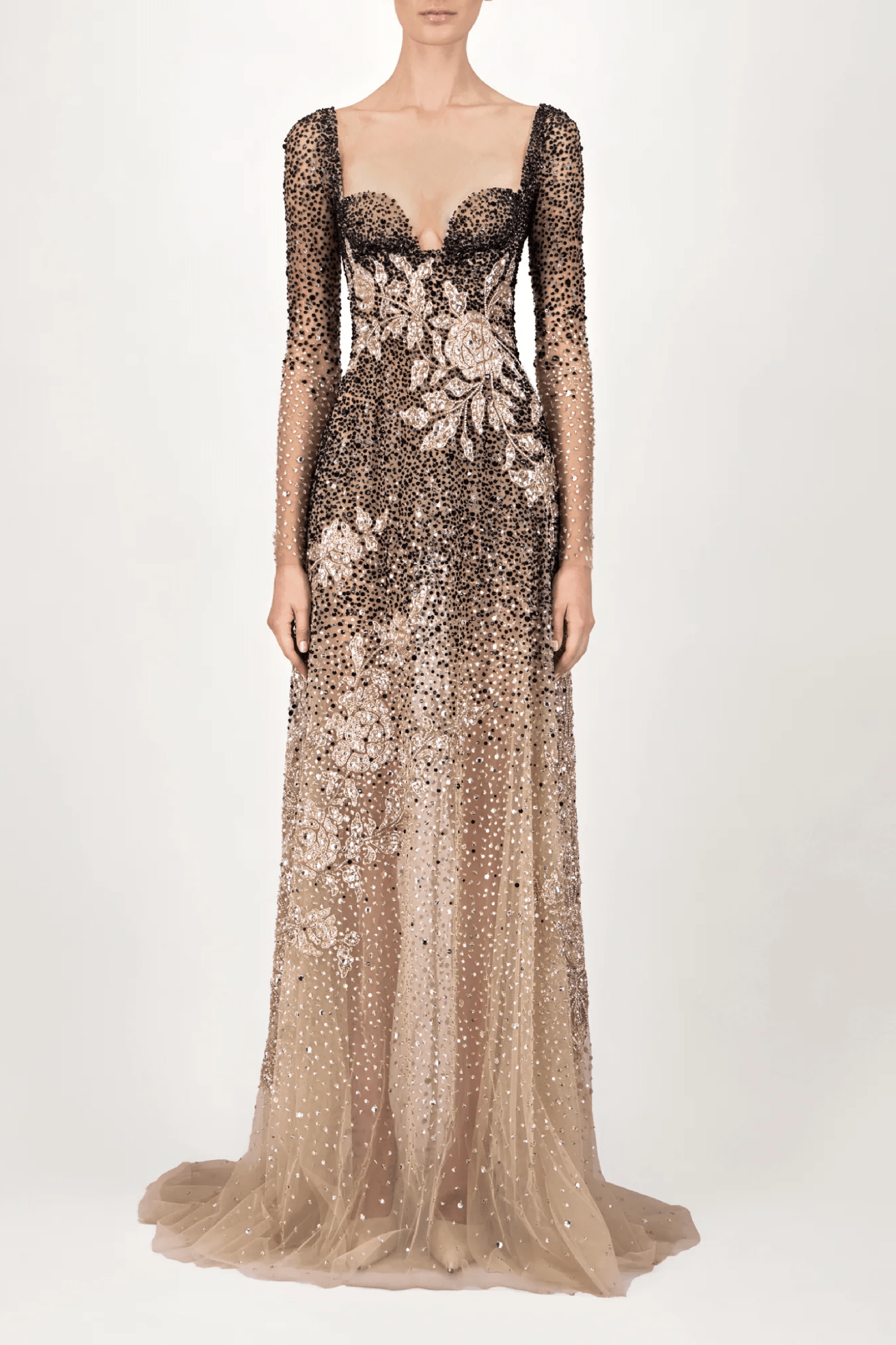 Sheer Long Sleeve Long Dress - ALBOUSHIYA - district 5 - dubai - riyadh - abaya - dresses - designers - evening wear - luxury - elegance - craftsmanship - gowns - cocktail dresses - collections - georges