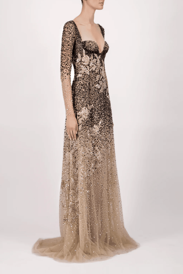 Sheer Long Sleeve Long Dress - ALBOUSHIYA - district 5 - dubai - riyadh - abaya - dresses - designers - evening wear - luxury - elegance - craftsmanship - gowns - cocktail dresses - collections - georges