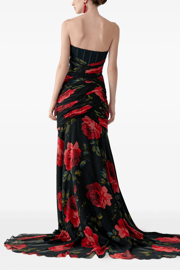Silk Chiffon Floral Bustier Gown - ALBOUSHIYA - district 5 - dubai - riyadh - abaya - dresses - designers - evening wear - luxury - elegance - craftsmanship - gowns - cocktail dresses - collections - georges