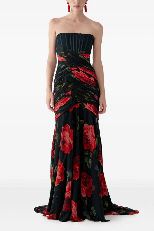 Silk Chiffon Floral Bustier Gown - ALBOUSHIYA - district 5 - dubai - riyadh - abaya - dresses - designers - evening wear - luxury - elegance - craftsmanship - gowns - cocktail dresses - collections - georges