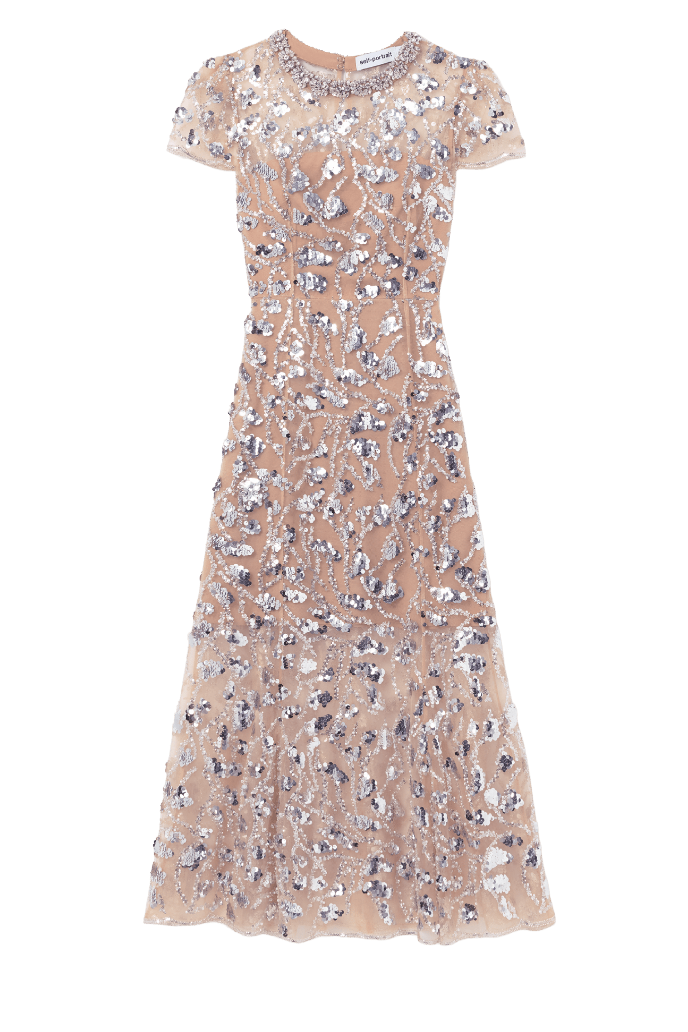 Silver Sequin Embellished Midi Dress - ALBOUSHIYA - district 5 - dubai - riyadh - abaya - dresses - designers - evening wear - luxury - elegance - craftsmanship - gowns - cocktail dresses - collections - georges
