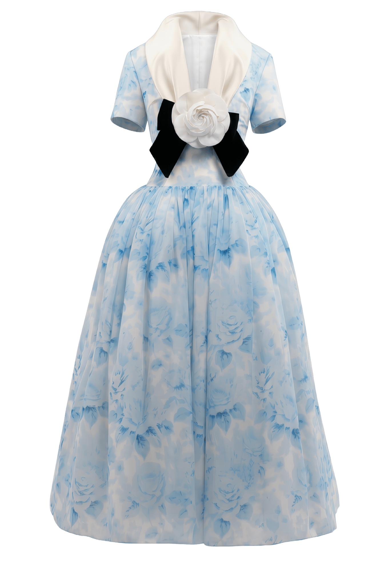 Sky Blue Rose Midi Dress - ALBOUSHIYA - district 5 - dubai - riyadh - abaya - dresses - designers - evening wear - luxury - elegance - craftsmanship - gowns - cocktail dresses - collections - georges