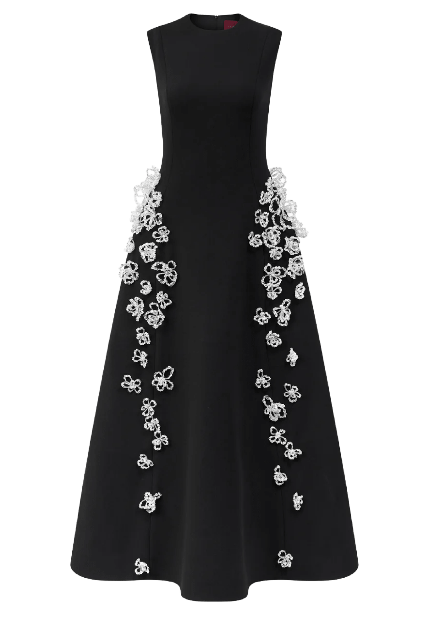 Sleeveless 3D Crystal Flared Midi Dress - ALBOUSHIYA - district 5 - dubai - riyadh - abaya - dresses - designers - evening wear - luxury - elegance - craftsmanship - gowns - cocktail dresses - collections - georges