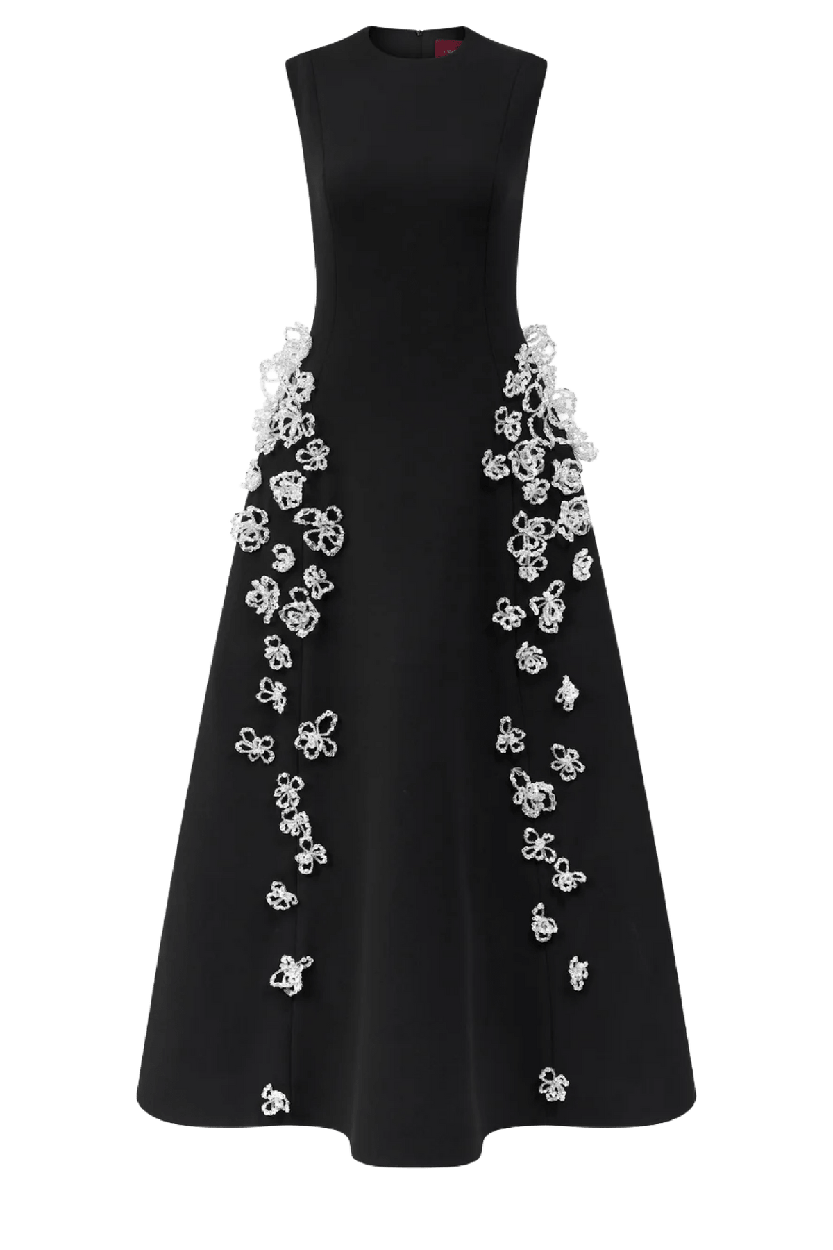Sleeveless 3D Crystal Flared Midi Dress - ALBOUSHIYA - district 5 - dubai - riyadh - abaya - dresses - designers - evening wear - luxury - elegance - craftsmanship - gowns - cocktail dresses - collections - georges