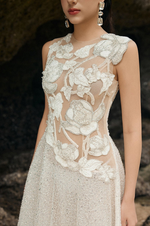 Sleeveless A Line Ball Gown - ALBOUSHIYA - district 5 - dubai - riyadh - abaya - dresses - designers - evening wear - luxury - elegance - craftsmanship - gowns - cocktail dresses - collections - georges