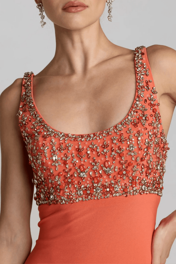 Sleeveless Scoop Neck Embellished Jersey Gown - ALBOUSHIYA - district 5 - dubai - riyadh - abaya - dresses - designers - evening wear - luxury - elegance - craftsmanship - gowns - cocktail dresses - collections - georges