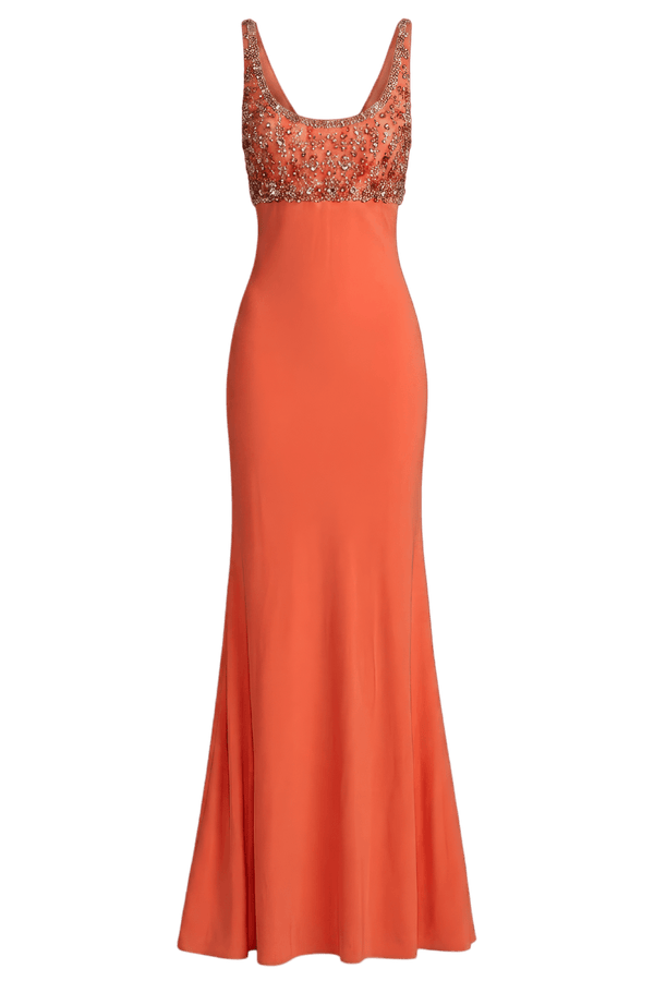 Sleeveless Scoop Neck Embellished Jersey Gown - ALBOUSHIYA - district 5 - dubai - riyadh - abaya - dresses - designers - evening wear - luxury - elegance - craftsmanship - gowns - cocktail dresses - collections - georges