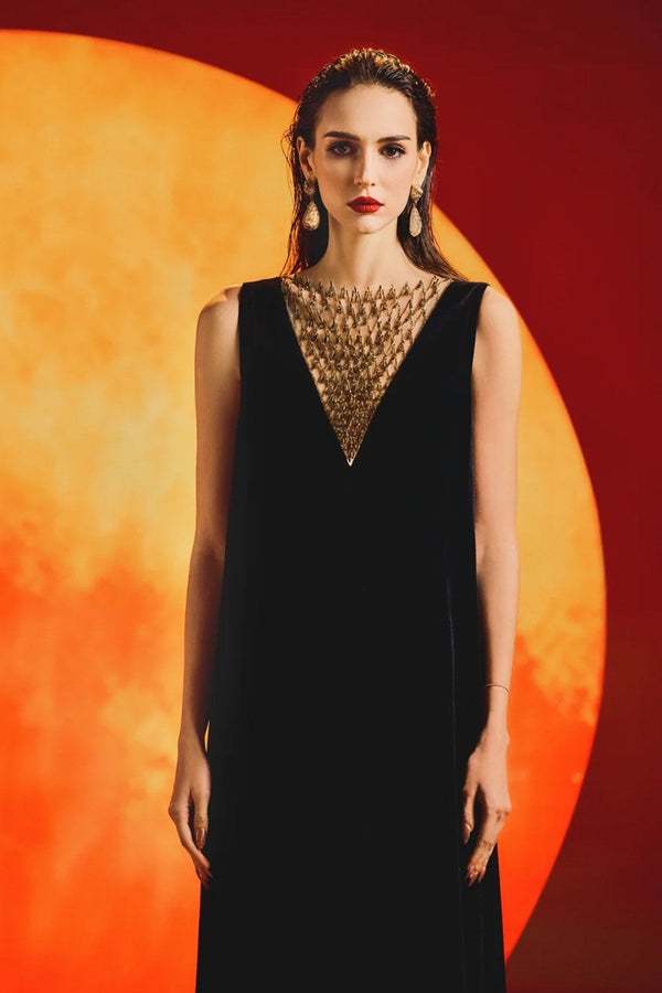 Sleeveless See - Through Chest Dress - ALBOUSHIYA - district 5 - dubai - riyadh - abaya - dresses - designers - evening wear - luxury - elegance - craftsmanship - gowns - cocktail dresses - collections - georges