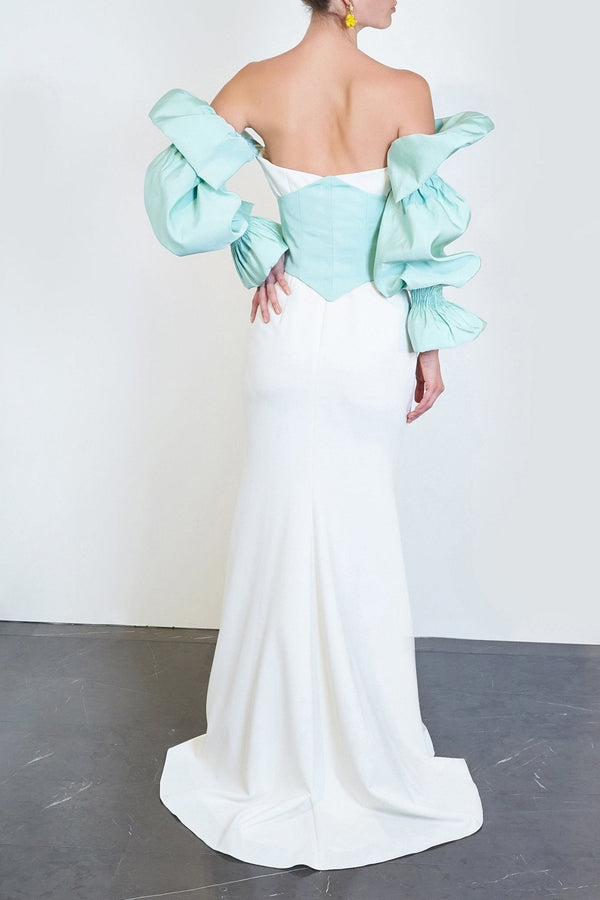 Smock Sleeve Gown & Corset Belt - ALBOUSHIYA - district 5 - dubai - riyadh - abaya - dresses - designers - evening wear - luxury - elegance - craftsmanship - gowns - cocktail dresses - collections - georges