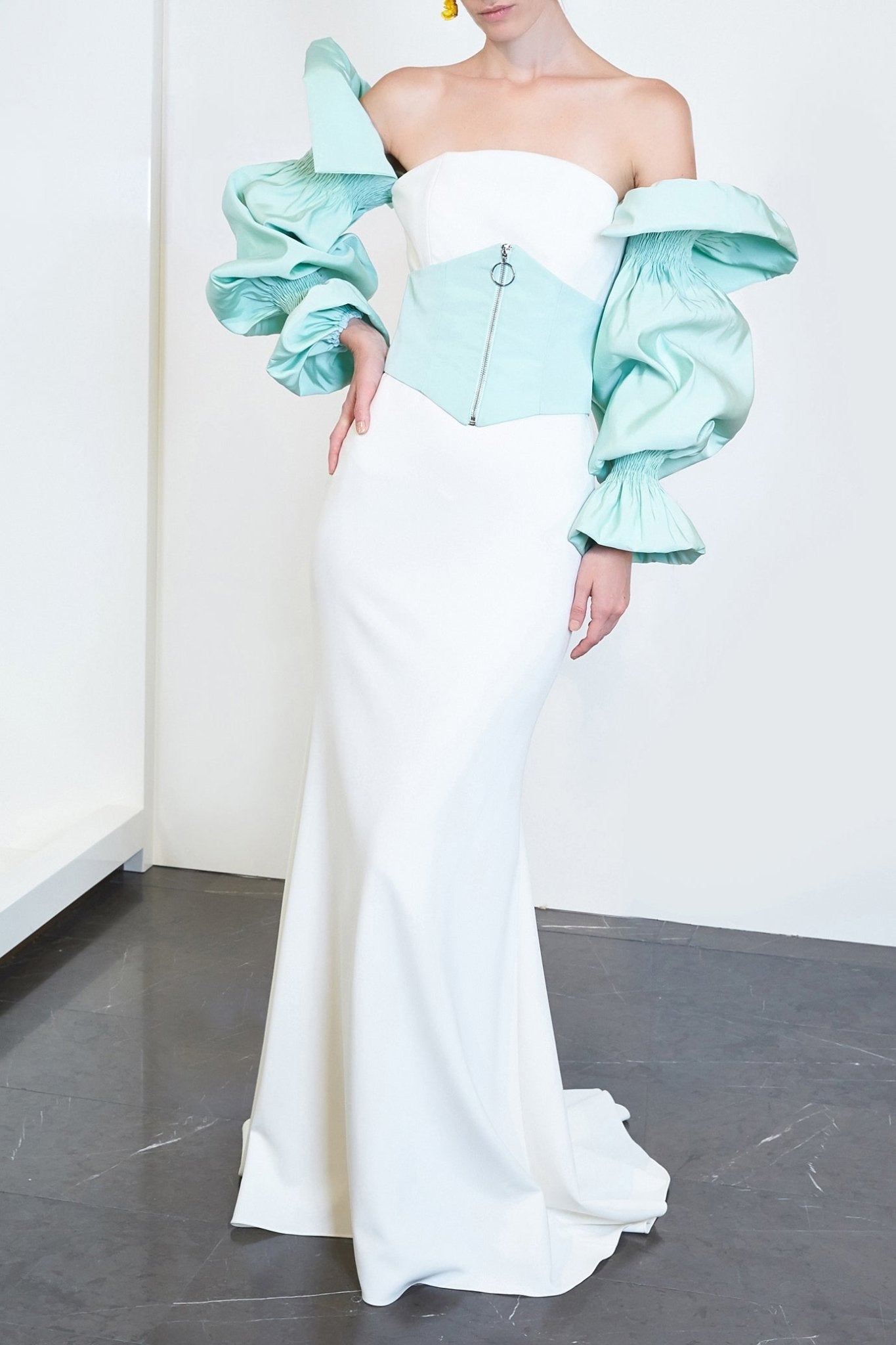 Smock Sleeve Gown & Corset Belt - ALBOUSHIYA - district 5 - dubai - riyadh - abaya - dresses - designers - evening wear - luxury - elegance - craftsmanship - gowns - cocktail dresses - collections - georges