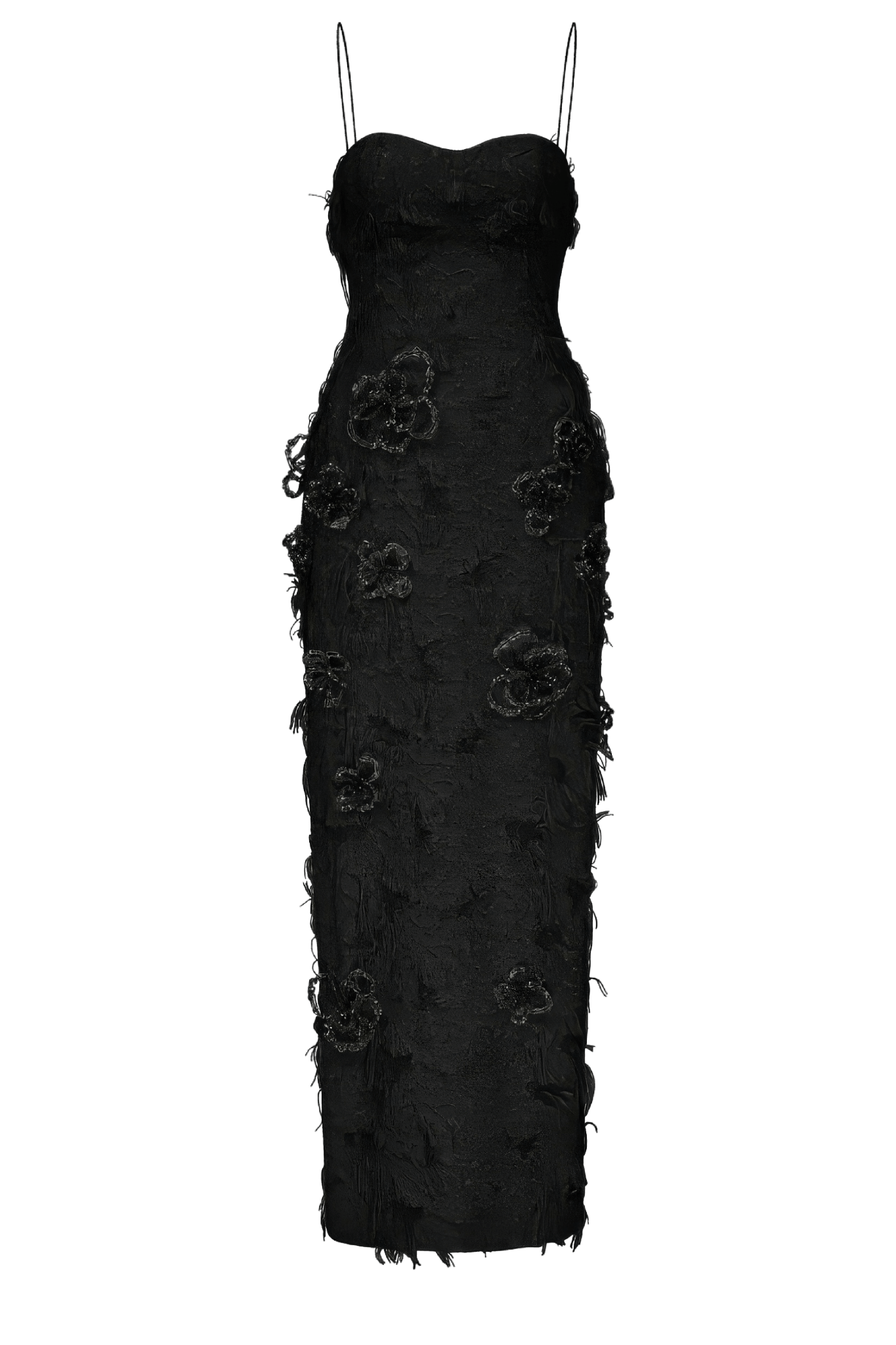 Spaghetti Strap 3D Crystal Floral Midi Dress - ALBOUSHIYA - district 5 - dubai - riyadh - abaya - dresses - designers - evening wear - luxury - elegance - craftsmanship - gowns - cocktail dresses - collections - georges