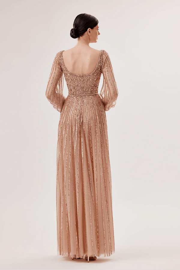 Square Neck Embellished Evening Gown - ALBOUSHIYA - district 5 - dubai - riyadh - abaya - dresses - designers - evening wear - luxury - elegance - craftsmanship - gowns - cocktail dresses - collections - georges