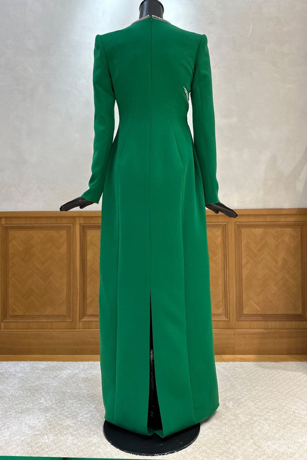 Stone Orchid Embellished V - Neck Dress - ALBOUSHIYA - district 5 - dubai - riyadh - abaya - dresses - designers - evening wear - luxury - elegance - craftsmanship - gowns - cocktail dresses - collections - georges
