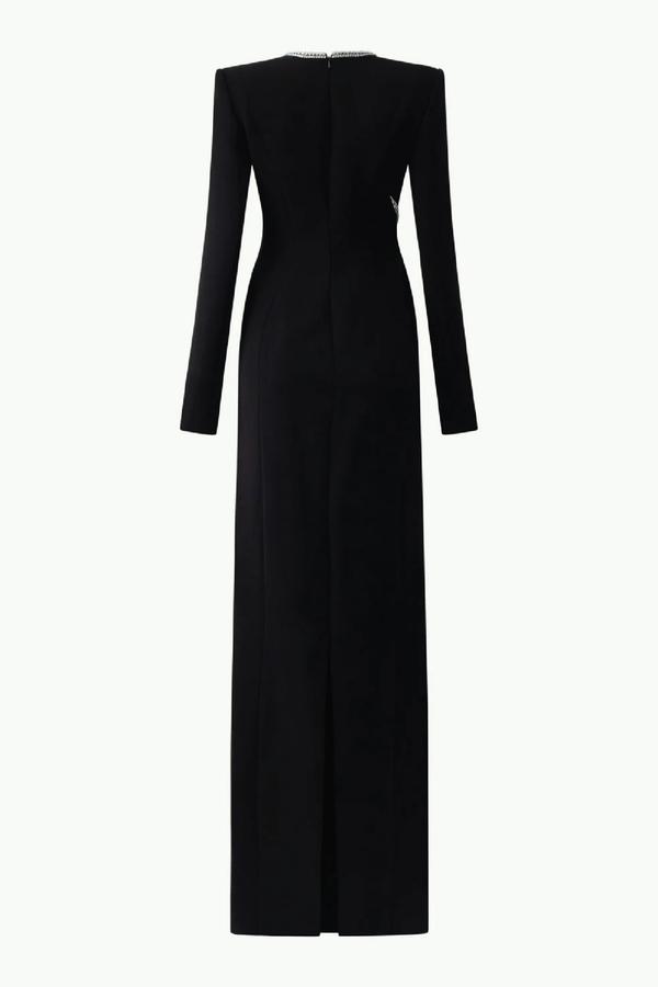 Stone Orchid Embellished V - Neck Dress - ALBOUSHIYA - district 5 - dubai - riyadh - abaya - dresses - designers - evening wear - luxury - elegance - craftsmanship - gowns - cocktail dresses - collections - georges