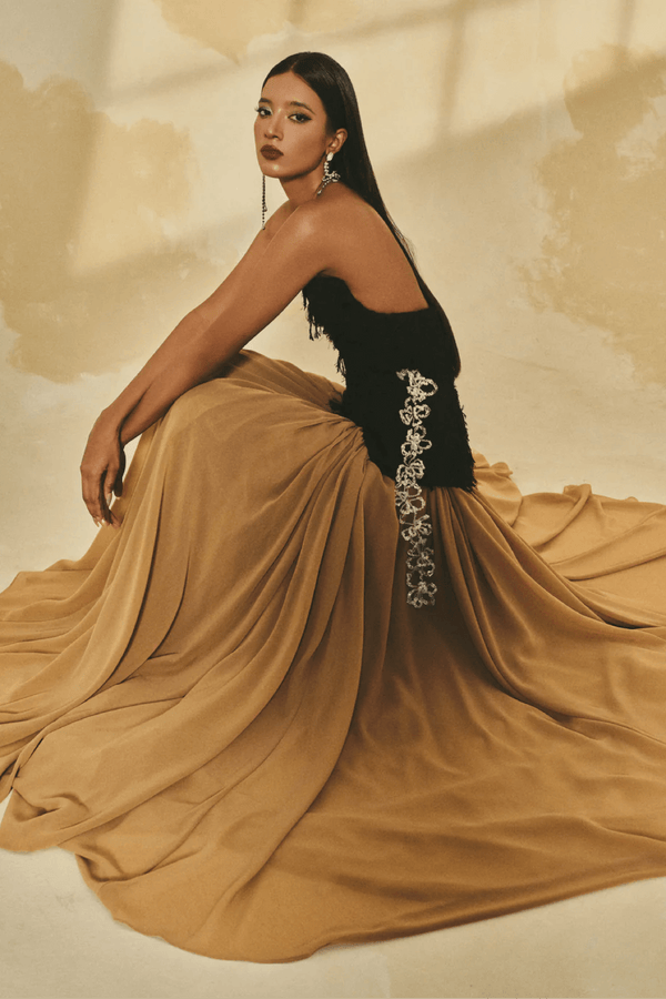 Strapless 3D Crystal Maxi Dress - ALBOUSHIYA - district 5 - dubai - riyadh - abaya - dresses - designers - evening wear - luxury - elegance - craftsmanship - gowns - cocktail dresses - collections - georges