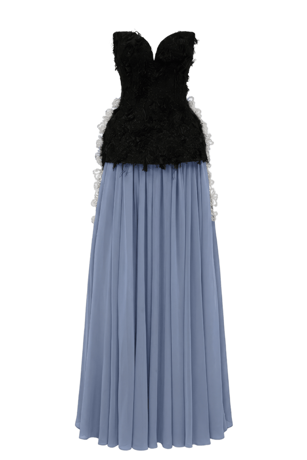 Strapless 3D Crystal Maxi Dress - ALBOUSHIYA - district 5 - dubai - riyadh - abaya - dresses - designers - evening wear - luxury - elegance - craftsmanship - gowns - cocktail dresses - collections - georges