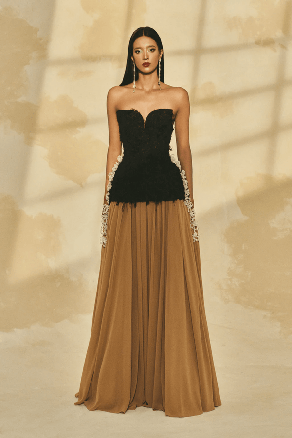 Strapless 3D Crystal Maxi Dress - ALBOUSHIYA - district 5 - dubai - riyadh - abaya - dresses - designers - evening wear - luxury - elegance - craftsmanship - gowns - cocktail dresses - collections - georges
