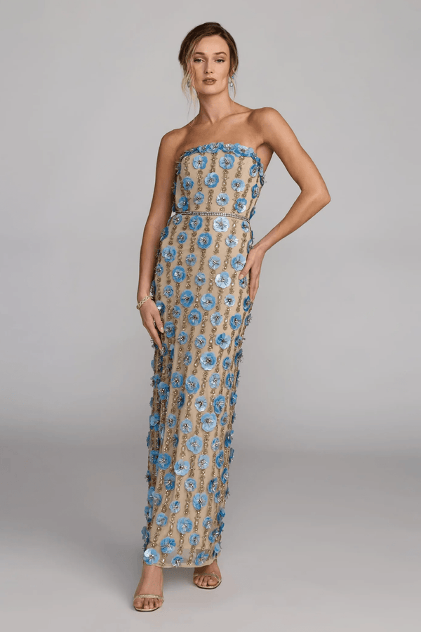 Strapless 3D Floral Embellished Dress - ALBOUSHIYA - district 5 - dubai - riyadh - abaya - dresses - designers - evening wear - luxury - elegance - craftsmanship - gowns - cocktail dresses - collections - georges