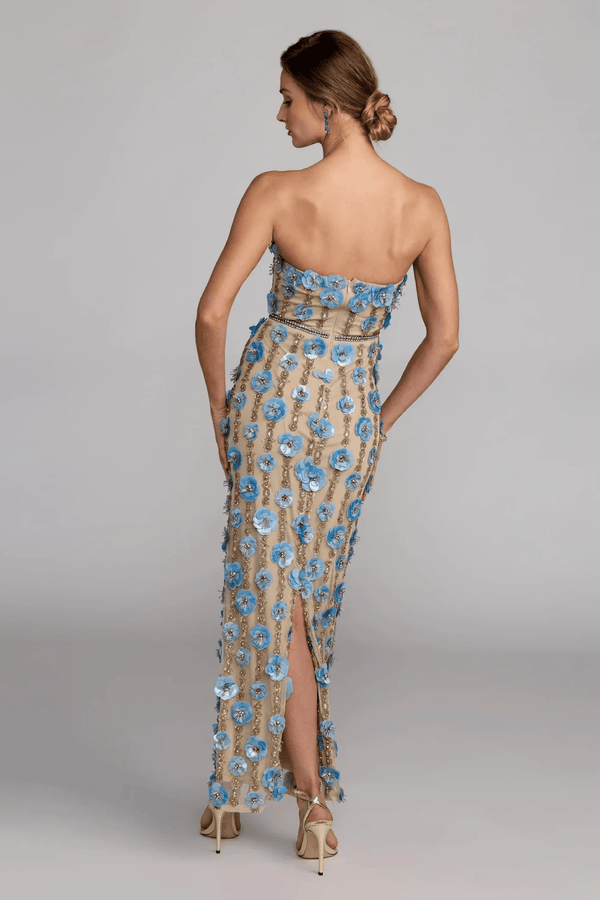 Strapless 3D Floral Embellished Dress - ALBOUSHIYA - district 5 - dubai - riyadh - abaya - dresses - designers - evening wear - luxury - elegance - craftsmanship - gowns - cocktail dresses - collections - georges