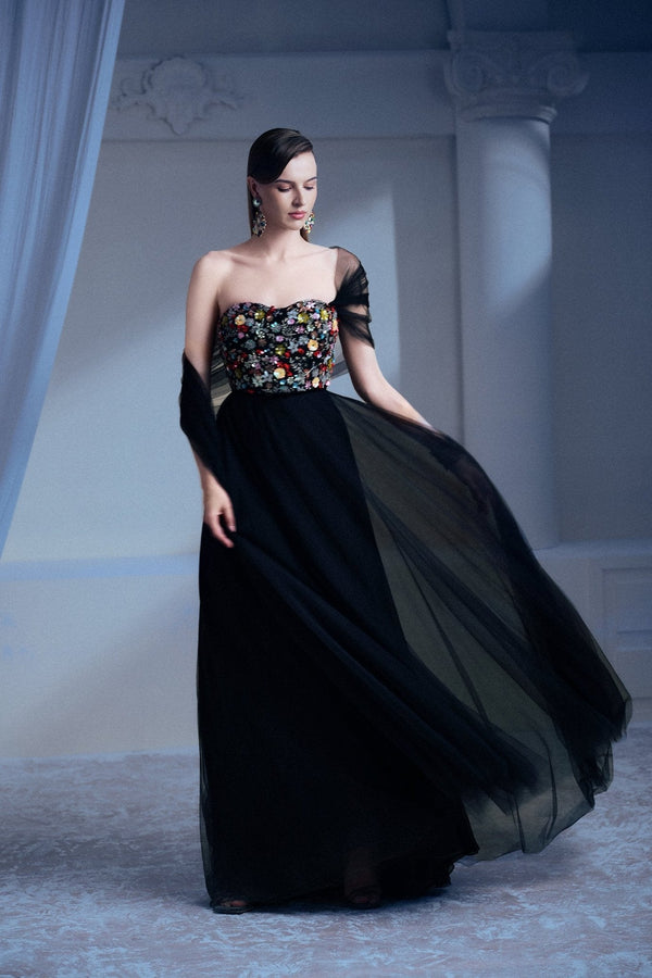 Strapless A - Line Garden Gown - ALBOUSHIYA - district 5 - dubai - riyadh - abaya - dresses - designers - evening wear - luxury - elegance - craftsmanship - gowns - cocktail dresses - collections - georges