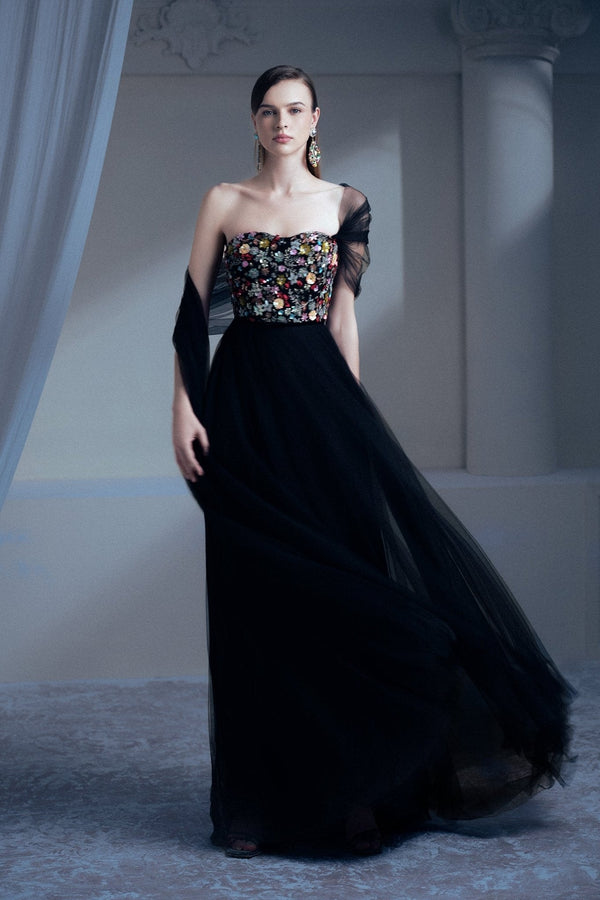 Strapless A - Line Garden Gown - ALBOUSHIYA - district 5 - dubai - riyadh - abaya - dresses - designers - evening wear - luxury - elegance - craftsmanship - gowns - cocktail dresses - collections - georges