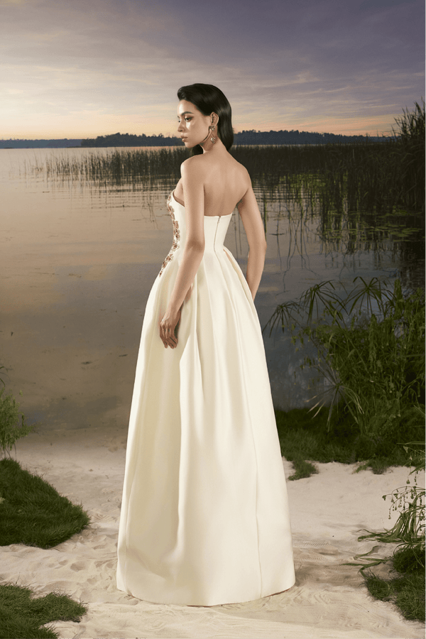 Strapless Ball Gown with Beaded Bodice - ALBOUSHIYA - district 5 - dubai - riyadh - abaya - dresses - designers - evening wear - luxury - elegance - craftsmanship - gowns - cocktail dresses - collections - georges