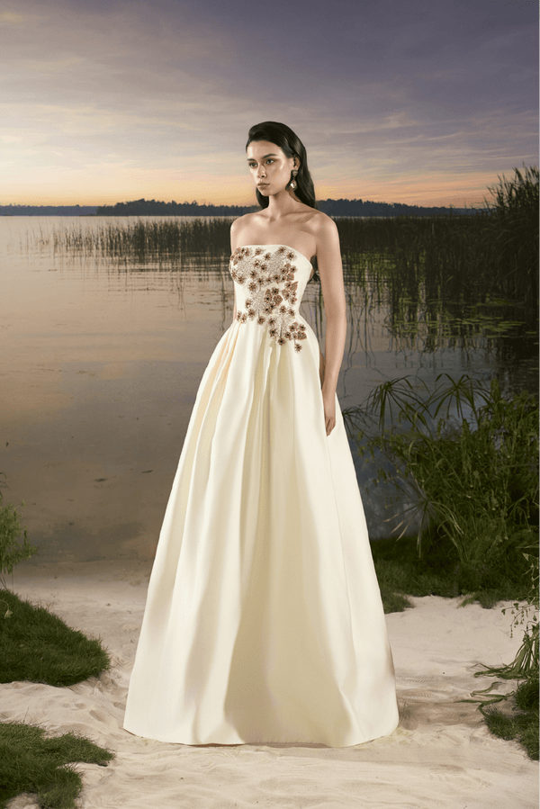 Strapless Ball Gown with Beaded Bodice - ALBOUSHIYA - district 5 - dubai - riyadh - abaya - dresses - designers - evening wear - luxury - elegance - craftsmanship - gowns - cocktail dresses - collections - georges