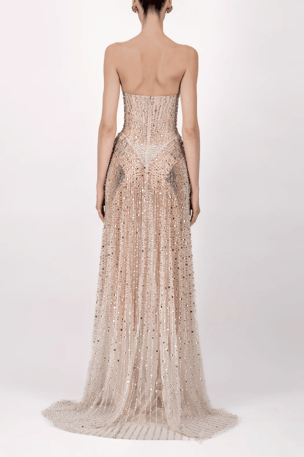 Strapless Beaded Long Dress - ALBOUSHIYA - district 5 - dubai - riyadh - abaya - dresses - designers - evening wear - luxury - elegance - craftsmanship - gowns - cocktail dresses - collections - georges
