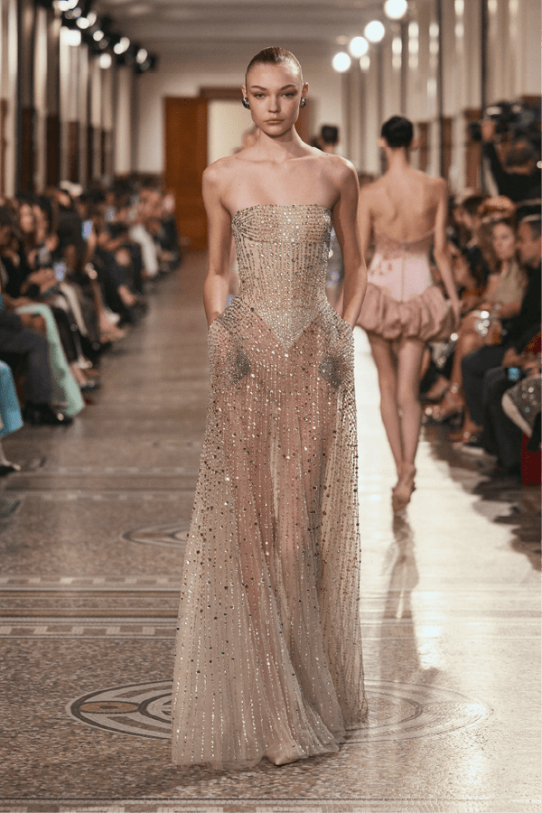 Strapless Beaded Long Dress - ALBOUSHIYA - district 5 - dubai - riyadh - abaya - dresses - designers - evening wear - luxury - elegance - craftsmanship - gowns - cocktail dresses - collections - georges