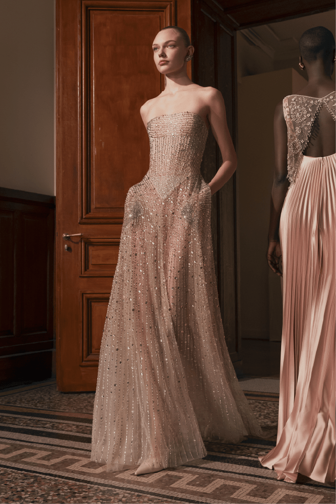 Strapless Beaded Long Dress - ALBOUSHIYA - district 5 - dubai - riyadh - abaya - dresses - designers - evening wear - luxury - elegance - craftsmanship - gowns - cocktail dresses - collections - georges