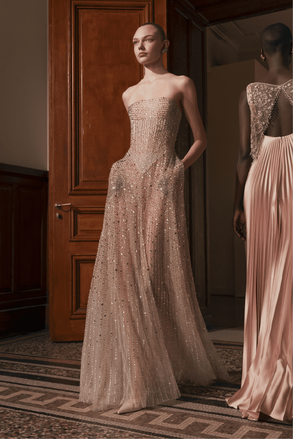 Strapless Beaded Long Dress - ALBOUSHIYA - district 5 - dubai - riyadh - abaya - dresses - designers - evening wear - luxury - elegance - craftsmanship - gowns - cocktail dresses - collections - georges