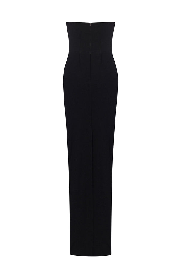 Strapless Column Gown with 3D Floral Embellishments - ALBOUSHIYA - district 5 - dubai - riyadh - abaya - dresses - designers - evening wear - luxury - elegance - craftsmanship - gowns - cocktail dresses - collections - georges