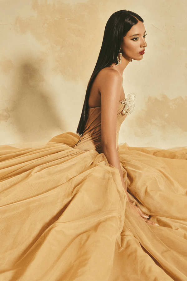 Strapless Draped Ball Gown - ALBOUSHIYA - district 5 - dubai - riyadh - abaya - dresses - designers - evening wear - luxury - elegance - craftsmanship - gowns - cocktail dresses - collections - georges