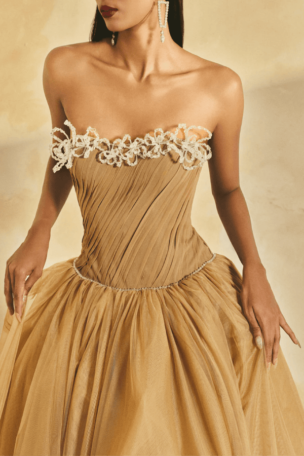 Strapless Draped Ball Gown - ALBOUSHIYA - district 5 - dubai - riyadh - abaya - dresses - designers - evening wear - luxury - elegance - craftsmanship - gowns - cocktail dresses - collections - georges