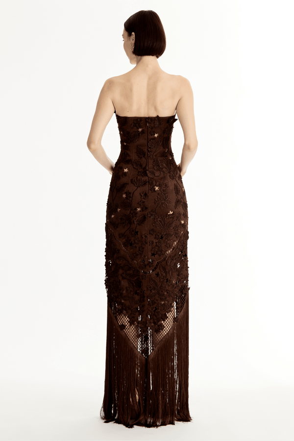 Strapless Lace Embroidered Gown - ALBOUSHIYA - district 5 - dubai - riyadh - abaya - dresses - designers - evening wear - luxury - elegance - craftsmanship - gowns - cocktail dresses - collections - georges