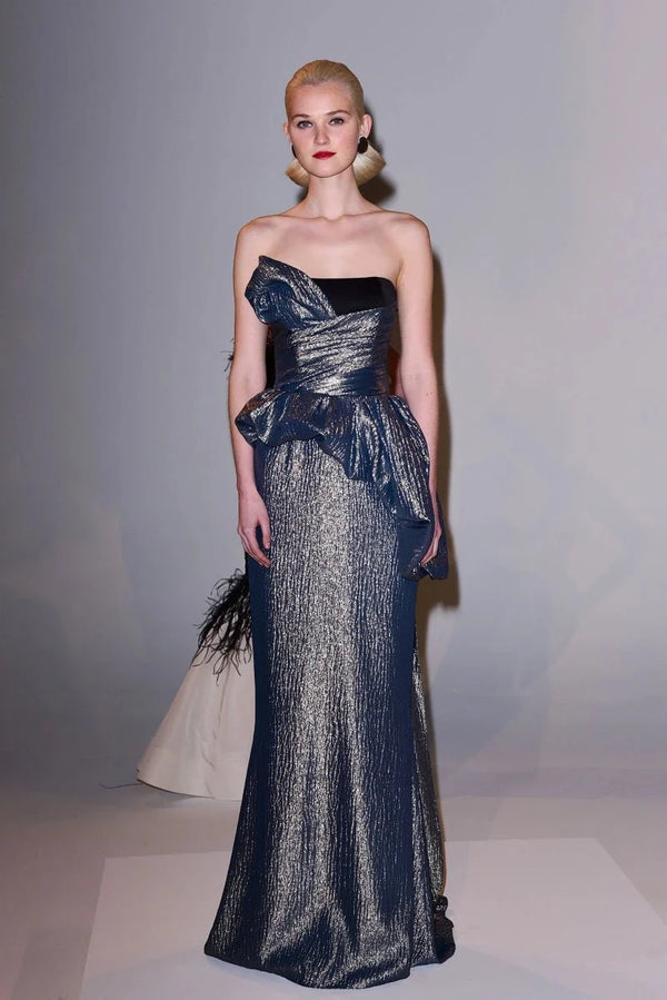 Strapless Lamé Gown - ALBOUSHIYA - district 5 - dubai - riyadh - abaya - dresses - designers - evening wear - luxury - elegance - craftsmanship - gowns - cocktail dresses - collections - georges