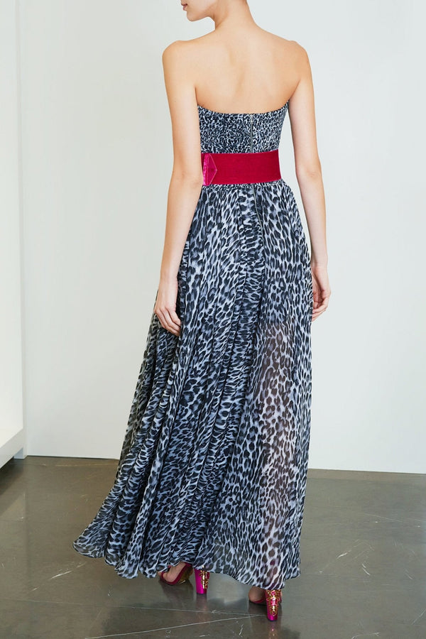 Strapless Leopard Corset Gown - ALBOUSHIYA - district 5 - dubai - riyadh - abaya - dresses - designers - evening wear - luxury - elegance - craftsmanship - gowns - cocktail dresses - collections - georges