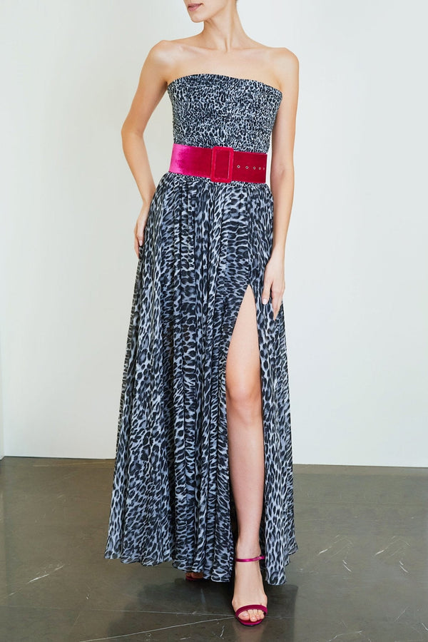 Strapless Leopard Corset Gown - ALBOUSHIYA - district 5 - dubai - riyadh - abaya - dresses - designers - evening wear - luxury - elegance - craftsmanship - gowns - cocktail dresses - collections - georges
