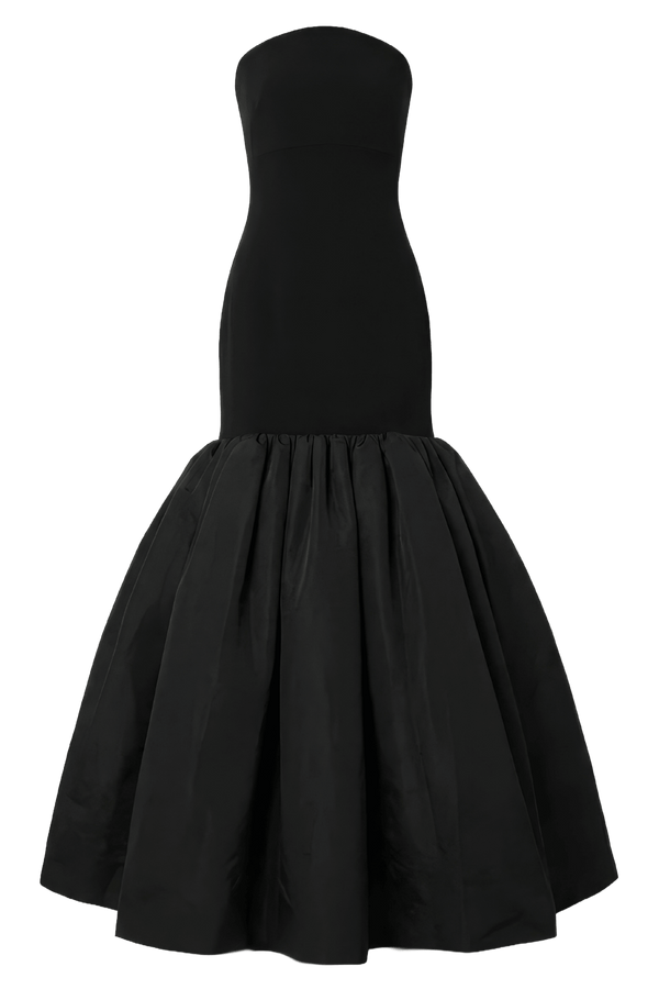 Strapless Sculptural Black Evening Gown - ALBOUSHIYA - district 5 - dubai - riyadh - abaya - dresses - designers - evening wear - luxury - elegance - craftsmanship - gowns - cocktail dresses - collections - georges