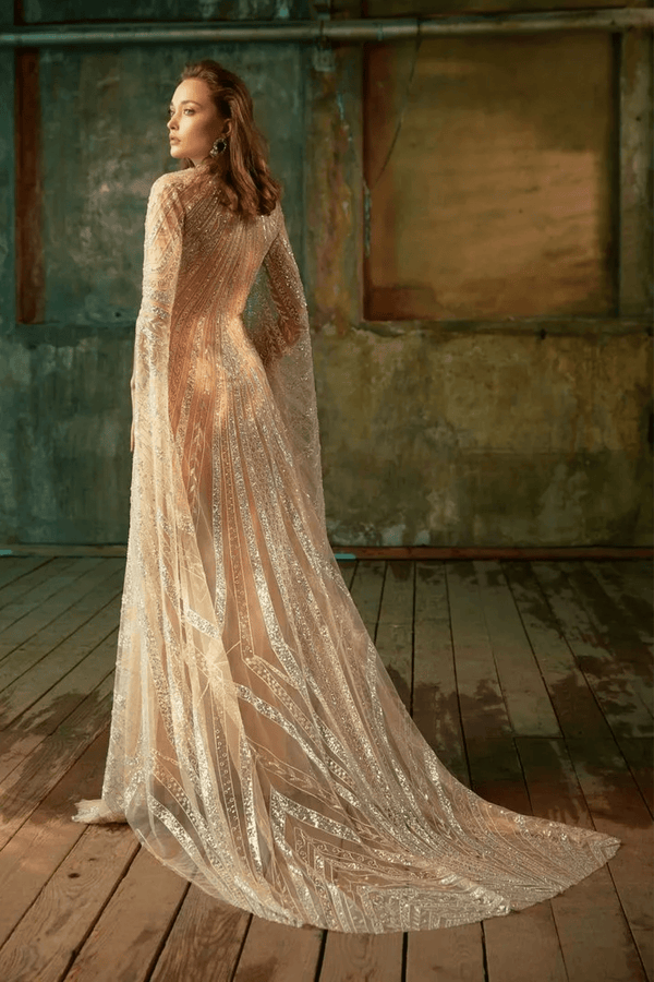 Sun Sequin Cape Gown - ALBOUSHIYA - district 5 - dubai - riyadh - abaya - dresses - designers - evening wear - luxury - elegance - craftsmanship - gowns - cocktail dresses - collections - georges