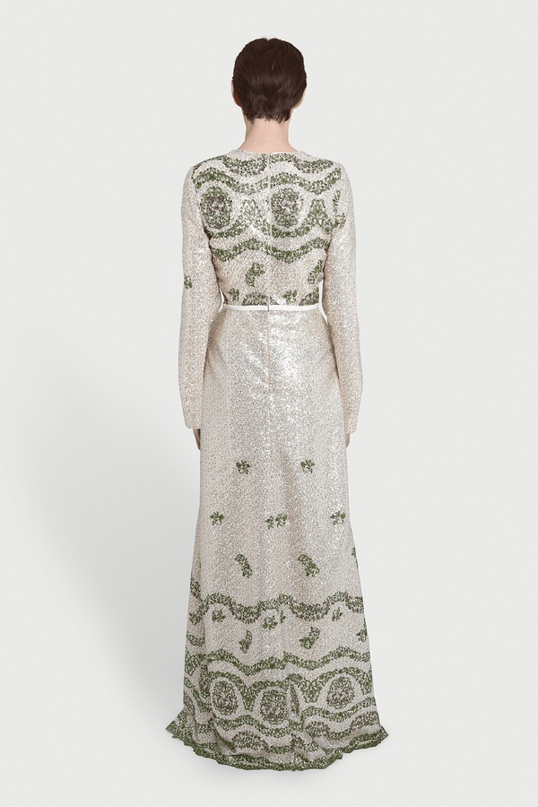 Tapistry Sequin - Embroidered Long Dress - ALBOUSHIYA - district 5 - dubai - riyadh - abaya - dresses - designers - evening wear - luxury - elegance - craftsmanship - gowns - cocktail dresses - collections - georges