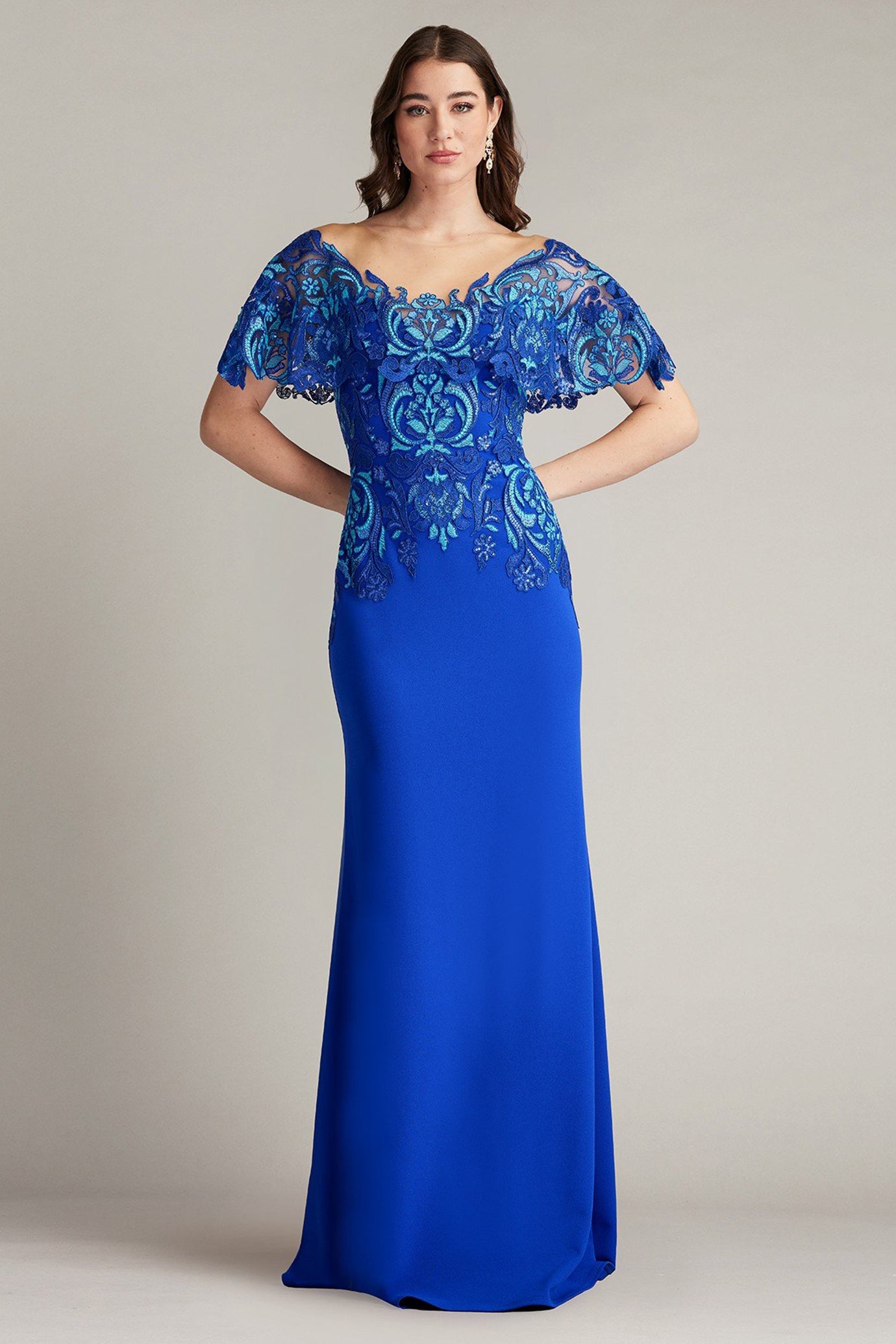 Deming Ruffled Sleeve Illusion Gown