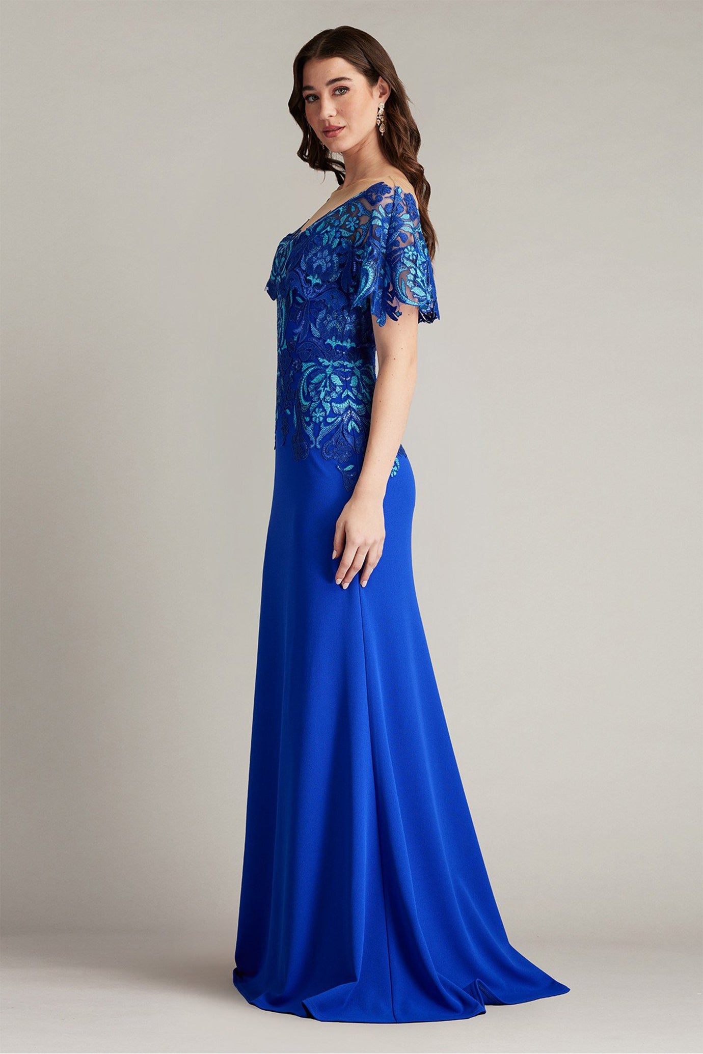 Deming Ruffled Sleeve Illusion Gown