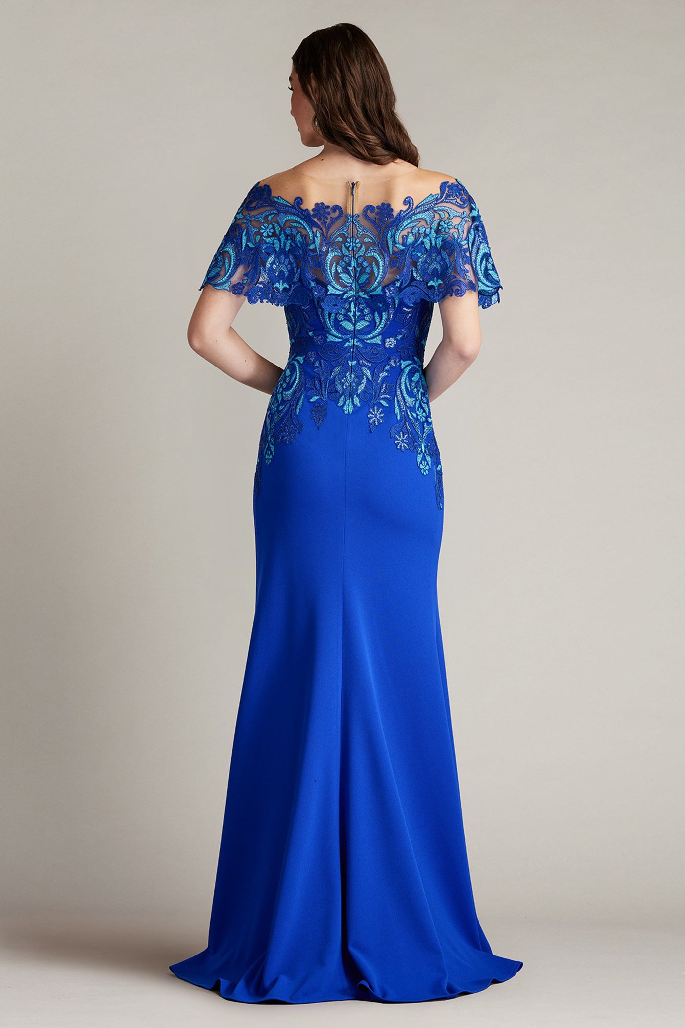 Deming Ruffled Sleeve Illusion Gown